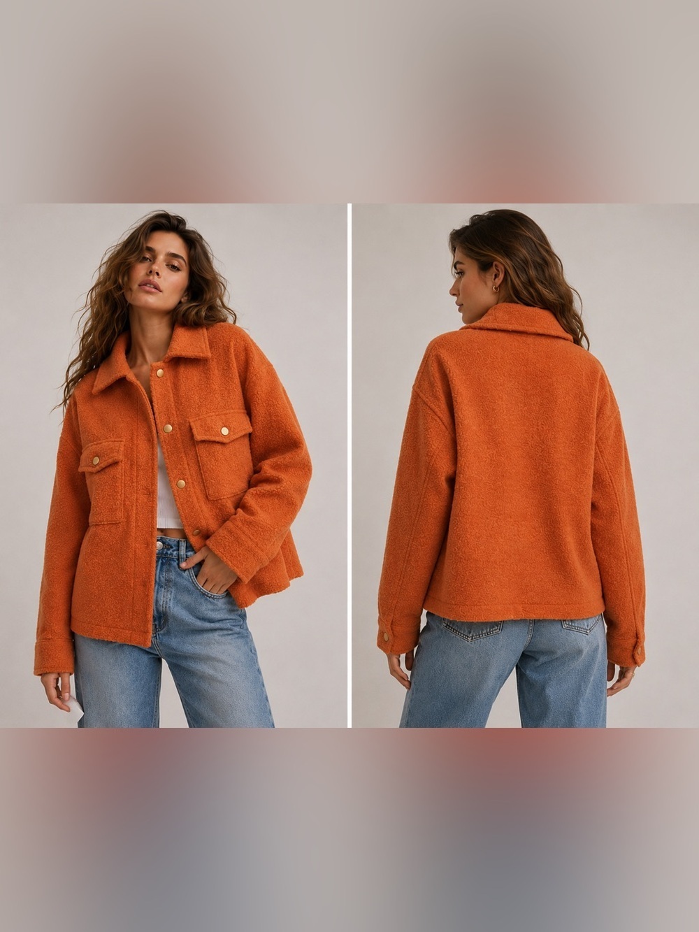 Bucket List Orange Teddy Shacket Jacket Oversized Cozy Button Front Size S